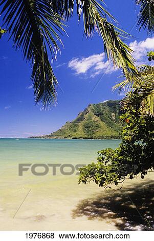 Stock Photo - USA, Hawaii, Oahu, Windward Beach; Kahana Bay, Crouching Lion. Fotosearch
