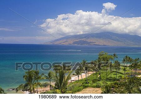 USA, Hawaii, Wailea Coastline and West Maui Mountains in distance; Maui View Large Photo Image Stock Photo - USA, Hawaii, Wailea Coastline and West Maui Mountains in distance; Maui. Fotosearch