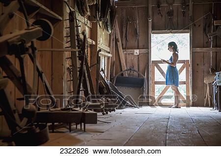 Stock Photograph - USA, Louisiana, Barn in Oakley Plantation; Audubon State. Fotosearch