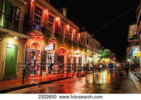 USA, Louisiana, French Quarter; New Orleans, Bourbon Street, Night view of city street View Large Photo Image Stock Image - USA, Louisiana, French Quarter; New Orleans, Bourbon Street, Night view of city street. Fotosearch