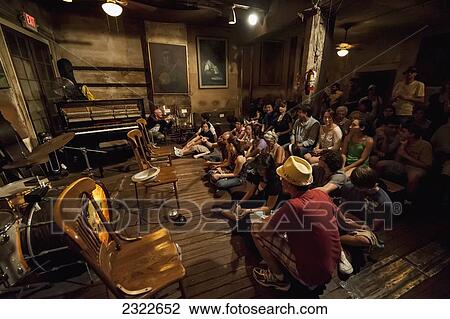 Stock Image - USA, Louisiana, French Quarter; New Orleans, historic jazz venue, Preservation Hall. Fotosearch