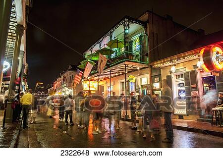 USA, Louisiana, French Quarter; New Orleans, Bourbon Street, Night view of city street View Large Photo Image Stock Photo - USA, Louisiana, French Quarter; New Orleans, Bourbon Street, Night view of city street. Fotosearch