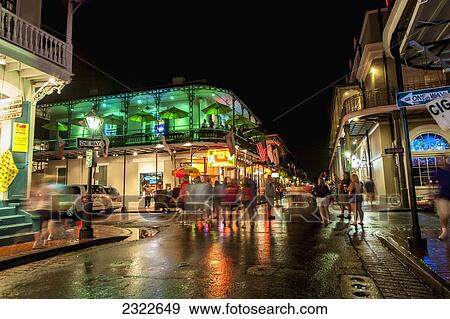 USA, Louisiana, French Quarter; New Orleans, Bourbon Street, Night view of city street View Large Photo Image Stock Photo - USA, Louisiana, French Quarter; New Orleans, Bourbon Street, Night view of city street. Fotosearch