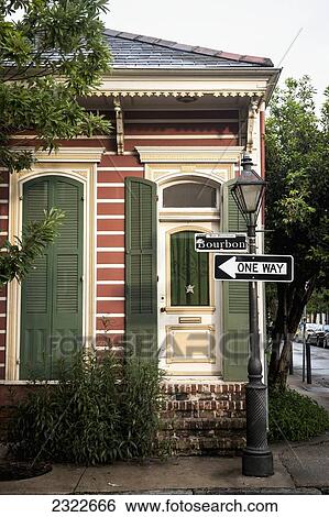USA, Louisiana, French Quarter; New Orleans, Bourbon Street, Exterior of traditional house View Large Photo Image Stock Photograph - USA, Louisiana, French Quarter; New Orleans, Bourbon Street, Exterior of traditional house. Fotosearch