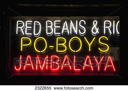 USA, Louisiana, French Quarter; New Orleans, Bourbon Street, Detail of neon restaurant sign View Large Photo Image Stock Photography - USA, Louisiana, French Quarter; New Orleans, Bourbon Street, Detail of neon restaurant sign. Fotosearch