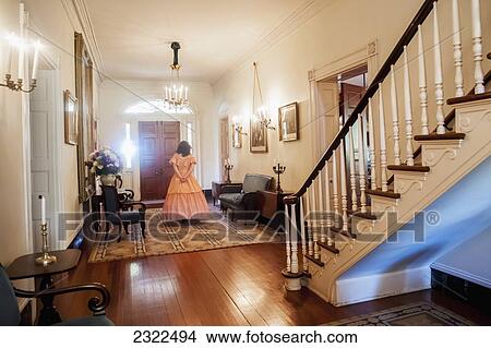 Picture - USA, Louisiana, Oak Alley Plantation; Vacherie, Colonial style house interior. Fotosearch