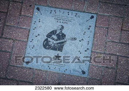 Stock Image - USA, Mississippi, BB King tile in Walnut Street; Greenville. Fotosearch