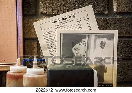 Stock Image - USA, Mississippi, Close-up of menu of famous Abe's Bar-B-Q; Clarksdale. Fotosearch