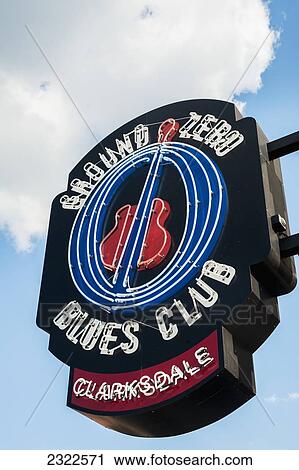 Stock Image - USA, Mississippi, Ground Zero Blues Club sign; Clarksdale. Fotosearch