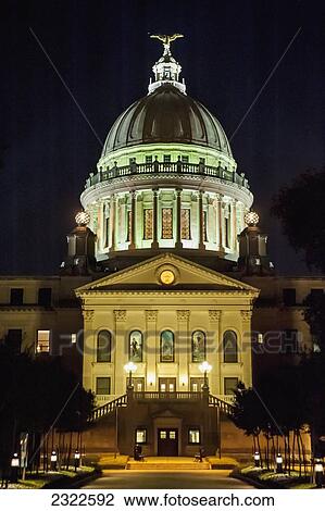 Stock Image - USA, Mississippi, Mississippi State Capitol at night; Jackson. Fotosearch