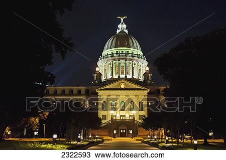 Stock Image - USA, Mississippi, Mississippi State Capitol at night; Jackson. Fotosearch