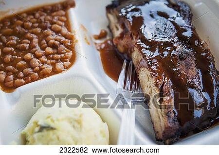 Stock Image - USA, Mississippi, Traditional barbeque meal; Indianola. Fotosearch