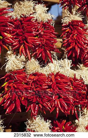 USA, New Mexico, Santa Fe, Red Chili Restras hanging outside souvenir store View Large Photo Image Stock Image - USA, New Mexico, Santa Fe, Red Chili Restras hanging outside souvenir store. Fotosearch