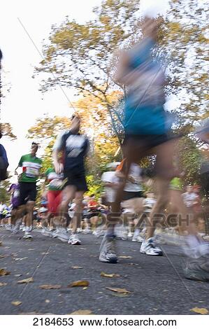 Stock Image - Usa, New York State, Marathon At Central Park; New York City. Fotosearch