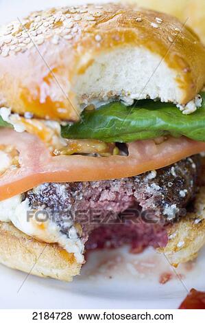 Stock Photo - Usa, New York State, New York City, Brooklyn, Close-Up Of Cheeseburgers At Relish Diner; Williamsburg. Fotosearch