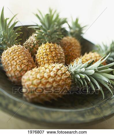Stock Photo - USA, Platter Of Large Ripe Pineapples; Hawaii. Fotosearch