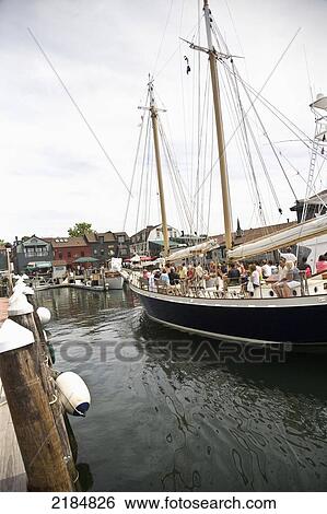 Stock Photograph - Usa, Rhode Island, Bannister's Wharf; Newport, Luxury Tourist Sail Boats. Fotosearch