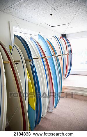 Stock Image - Usa, Rhode Island, Surfboards On Rack; Newport. Fotosearch