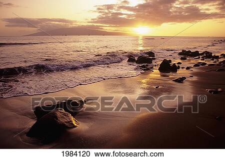 USA, Sunset over beach landscape; Hawaii Islands View Large Photo Image Stock Image - USA, Sunset over beach landscape; Hawaii Islands. Fotosearch
