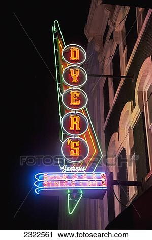 Stock Image - USA, Tennessee, Beale Street; Memphis, Dyers Dinner neon. Fotosearch