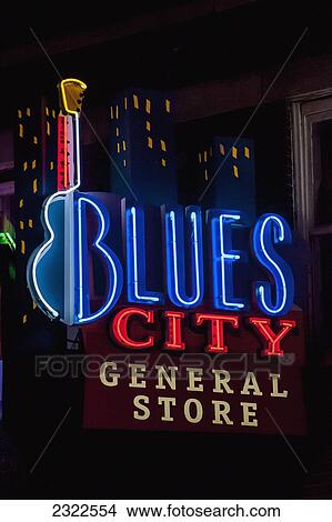 Picture - USA, Tennessee, Neon lights in Beale Street; Memphis. Fotosearch