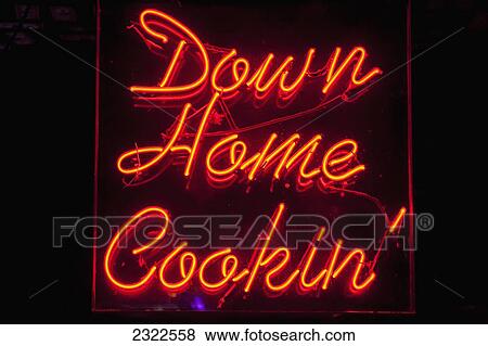 Stock Photo - USA, Tennessee, Neon lights in Beale Street; Memphis. Fotosearch
