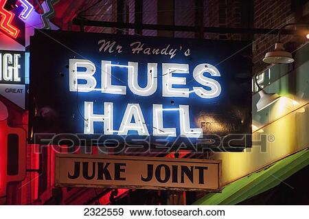 Stock Photo - USA, Tennessee, Neon lights in Beale Street; Memphis. Fotosearch