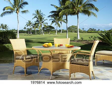 USA, Veranda Lanai Overlooking Golf Course With Breakfast Fruit Serving; Hawaii View Large Photo Image Picture - USA, Veranda Lanai Overlooking Golf Course With Breakfast Fruit Serving; Hawaii. Fotosearch