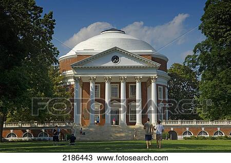 Stock Image - USA, Virginia, University of Virginia Rotunda and academical village. Founded by Thomas Jefferson; Charlottesville. Fotosearch