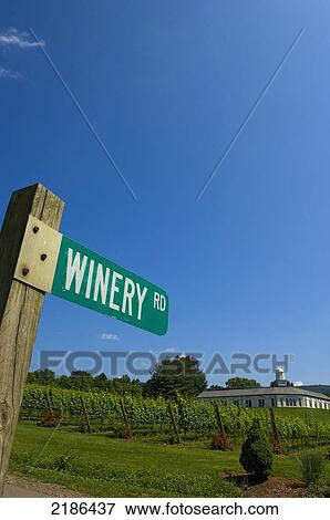 Stock Photo - USA, Virginia, Winery road sign at Barboursville Vineyard; Barboursville. Fotosearch
