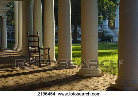 Picture - USA, Virginia, Wooden rocking chair. Rotunda and academical village. University of Virginia. Founded by Thomas Jefferson; Charlottesville. Fotosearch