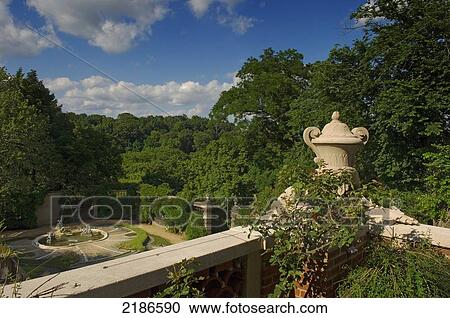 Stock Image - USA, Washington DC, Dumbarton Oaks Gardens. Dumbarton Oaks is a 19th century Federal-style mansion with famous garden; Georgetown. Fotosearch