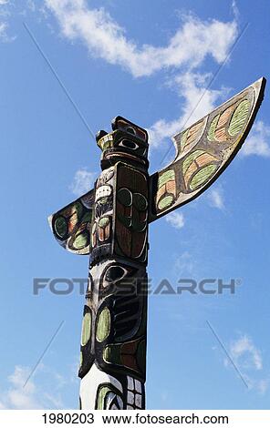 USA, Washington, Olympic Peninsula, Totem pole and blue sky at Makah Indian Reservation; Neah Bay View Large Photo Image Stock Image - USA, Washington, Olympic Peninsula, Totem pole and blue sky at Makah Indian Reservation; Neah Bay. Fotosearch