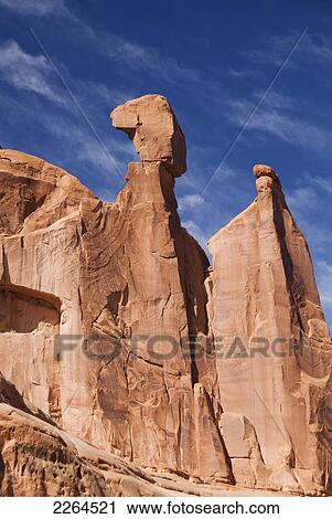 Stock Image - Utah, Arches National Park, Red Rock Formations And Blue Sky.. Fotosearch