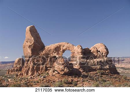 Utah, Arches National Park, Turret Arch landmark. View Large Photo Image Stock Photography - Utah, Arches National Park, Turret Arch landmark.. Fotosearch