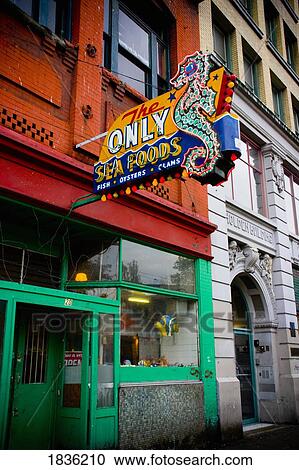 Stock Image - Vancouver, British Columbia, Canada; Sign Outside Seafood Store. Fotosearch