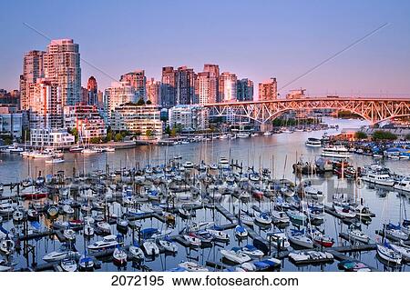 Stock Photography - Vancouver Downtown And False Creek Marinas, View From Burrard St. Bridge, Vancouver, British Columbia. Fotosearch