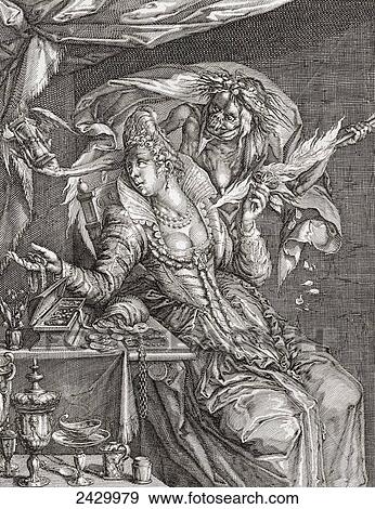 Stock Photo - Vanitas with death and a maiden, after Jacob De Gheyn. From Illustrierte Sittengeschichte vom Mittelalter bis zur Gegenwart by Eduard Fuchs, published 1909.. Fotosearch