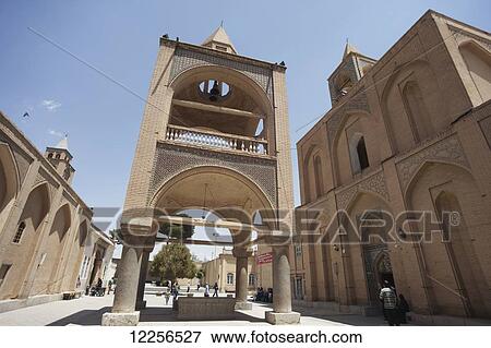 Stock Photo - Vank Cathedral on the right, and open bell tower, Armenian Quarter; Isfahan, Iran. Fotosearch