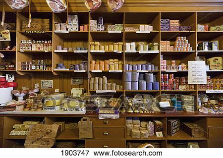 Stock Photo - Variety Of Goods For Sale In A Shop; Beamish, Durham, England. Fotosearch