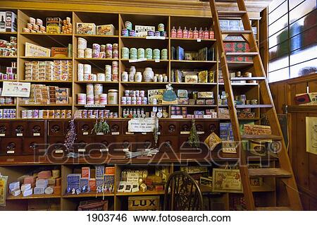 Stock Photograph - Variety Of Goods For Sale In A Shop; Beamish, Durham, England. Fotosearch