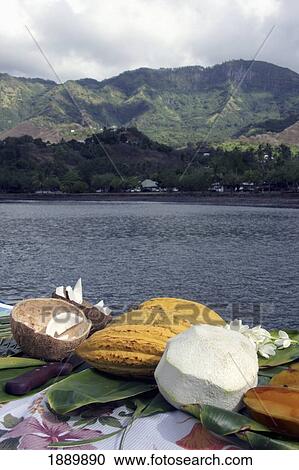 Stock Image - Variety Of Local Fruit Arranged On Table. Fotosearch