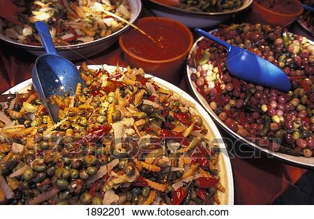 Stock Image - Variety Of Olives For Sale At Shop. Fotosearch