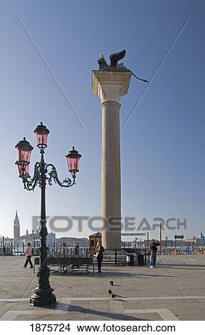 Venice, Veneto, Italy; The Lion Column In St. Mark's Square View Large Photo Image Picture - Venice, Veneto, Italy; The Lion Column In St. Mark's Square. Fotosearch