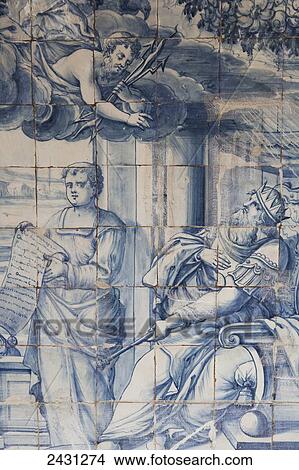 Picture - Very old Portuguese tiles in cloister at church of Sao Francisco; Salvador, Brazil. Fotosearch