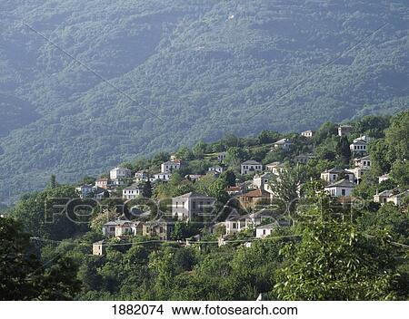 Vew Of Houses On Mountain Top, Pelion, Greece View Large Photo Image Picture - Vew Of Houses On Mountain Top, Pelion, Greece. Fotosearch