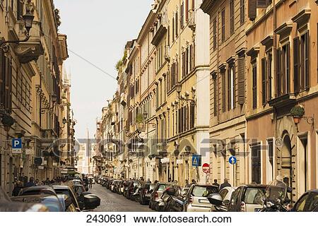 Stock Image - Via del Babuino, a principal shopping street; Rome, Italy. Fotosearch