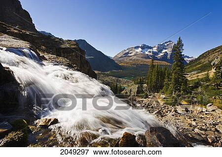 Stock Photo - Victoria Falls And Odaray Mountain, Yoho National Park, British Columbia. Fotosearch