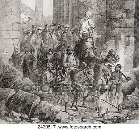 Stock Photo - Victorian tourists at The Hall of Columns or Hypostyle Hall, Karnak, Egypt in the 19th century. From Edward VII His Life and Times, published 1910.. Fotosearch