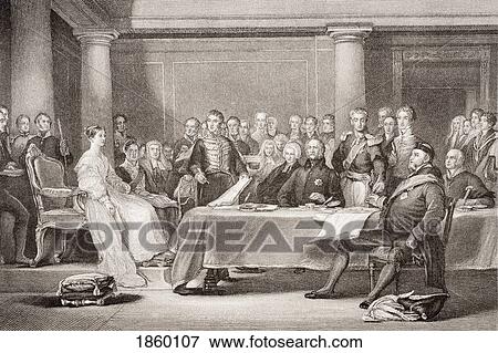 Stock Photo - Victorias First Council. Kensington Palace 21 June 1837. Engraved By F Fraenkel After Sir David Wilkie. From The Book ÃƒÂ¢Ã¢â€šÂ¬Ã…â€œIllustrations Of English And Scottish HistoryÃƒÂ¢Ã¢â€šÂ¬Ã‚Â Volume Ii. Fotosearch